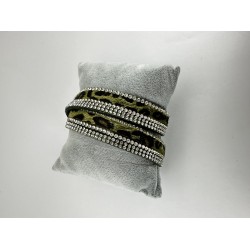 Haki Leopar Desenli Taşlı Bileklik